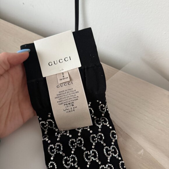 NWT Gucci GG Supreme Crystal Embellished Socks Black - Picture 4 of 7